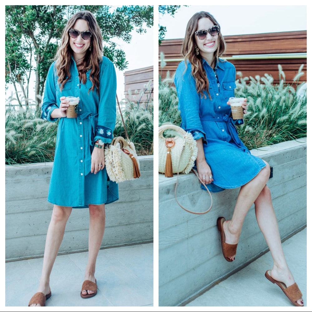 Draper James Chambray Denim Shirt Dress Sz 4 - Picture 2 of 16